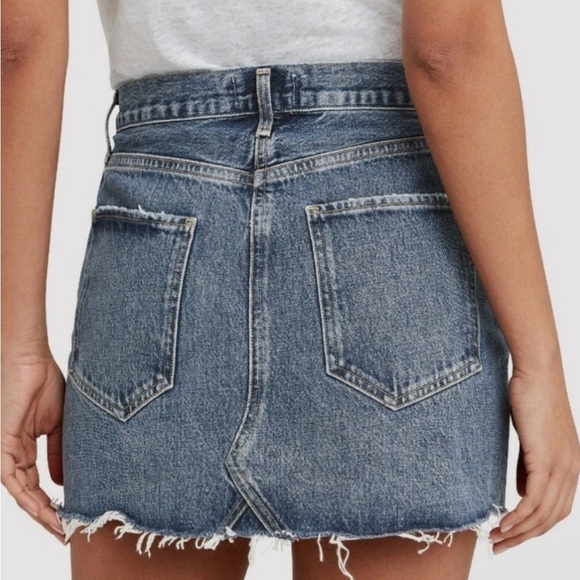 NWOT Agolde Quinn High Rise Denim Mini Skirt with Distressed Hem - Picture 3 of 6
